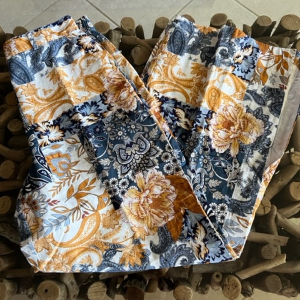 BOSTON PROPER Arizona Patchwork Print Linen Palazzo Pants